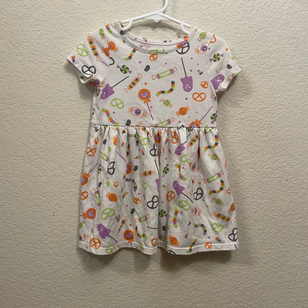 Cat & Jack White Dress with Purple and Orange Halloween Candy Print